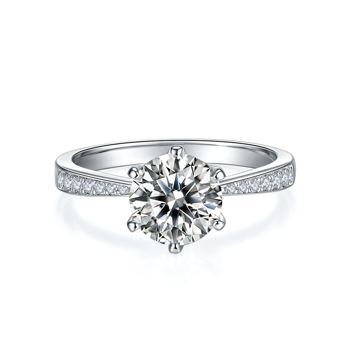 Micro inlaid dynamic S925 silver plated white gold moissanite diamond women's ring 1.5 carats D-grade